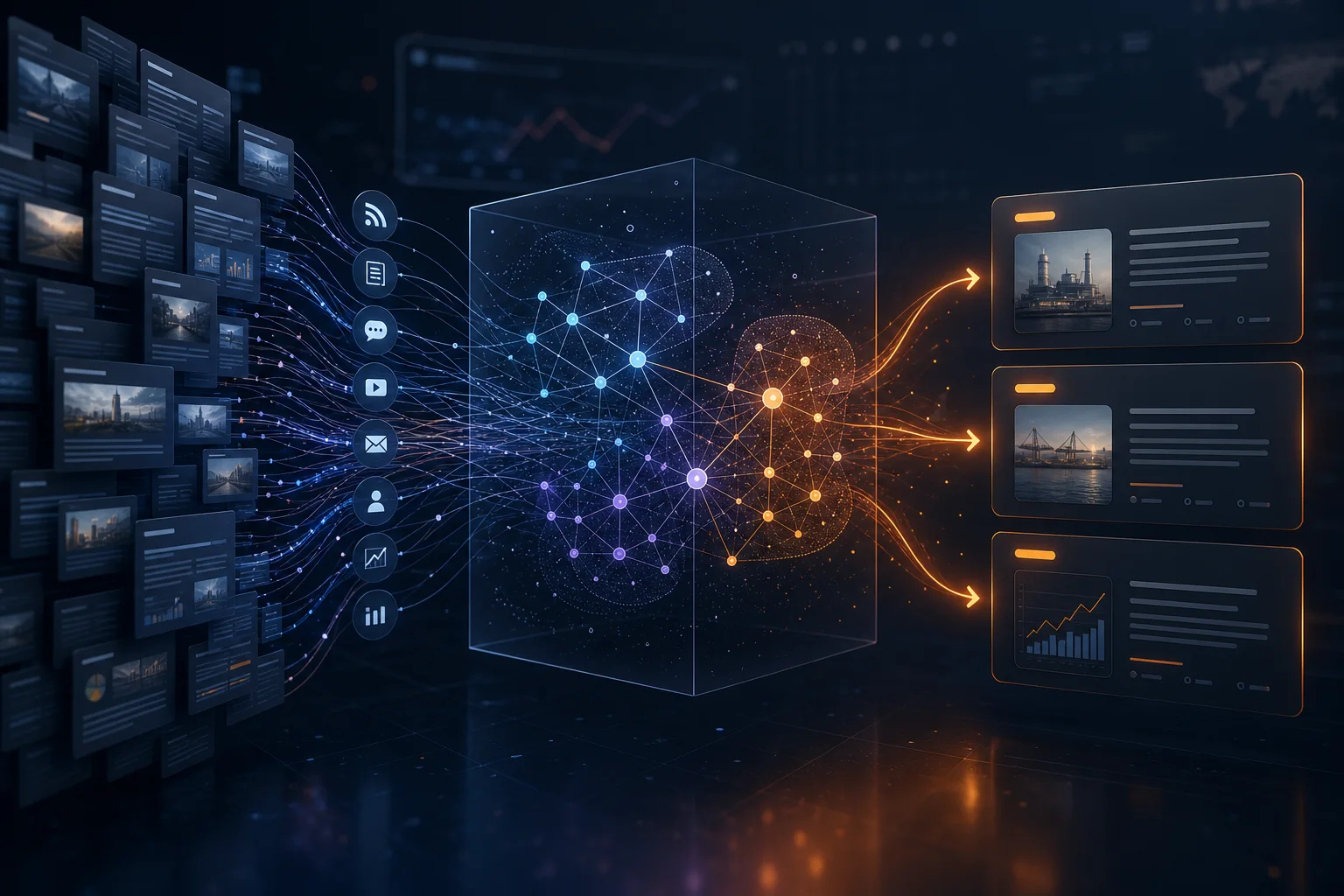 Flujo de inteligencia digital que clasifica múltiples señales y genera alertas priorizadas