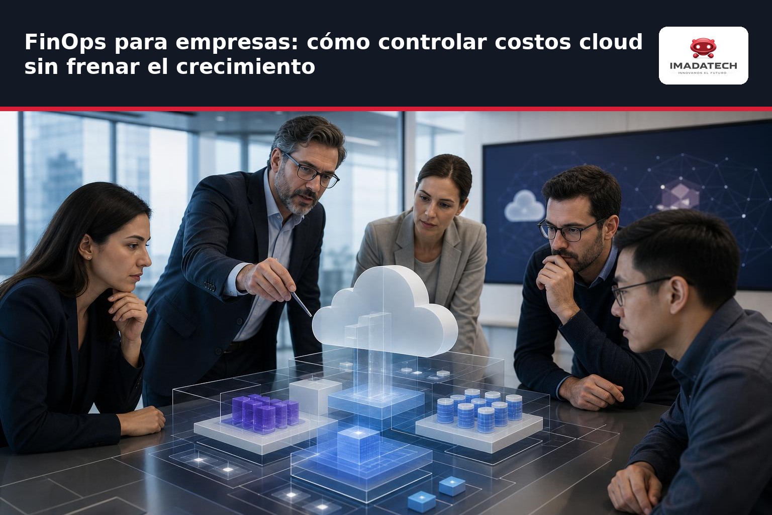 Gráfico comparativo mostrando la reducción de costos cloud tras la implementación de un framework de gobierno FinOps con métr